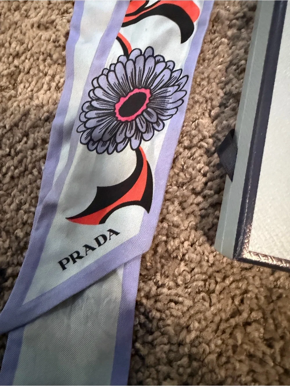 PRADA Lavender Floral Silk Twilly with Multicolor Blooms